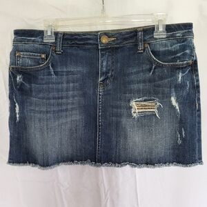 Lauren Conrad - Distressed Blue Denim Mini Skirt w/ Pockets - Size 12
